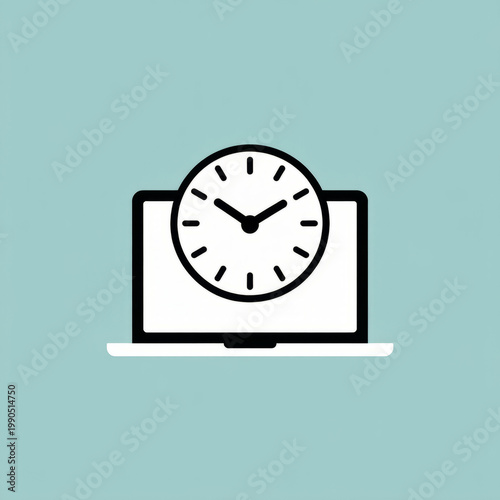 Digital clock icon superimposed on a laptop screen representing time management and productivity.