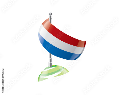 Fotografía Highly detailed of waving Netherlandish flag with metallic pole and subtle shado