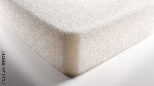 Close up of a white foam block with rounded corner on white background
