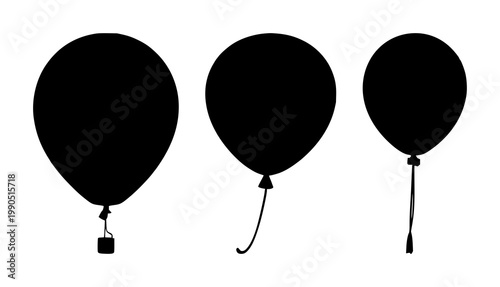Balloon set with black silhouette against white background featuring balloon, line art, silhouette with minimalism and illustration