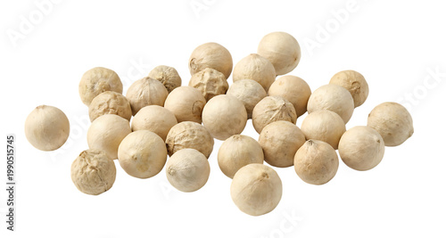 Group of Organic White Peppercorns Isolated on Black Background