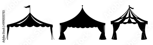 Circus tent set with black silhouette against white background featuring circus, tent, silhouette with entertainment and performance