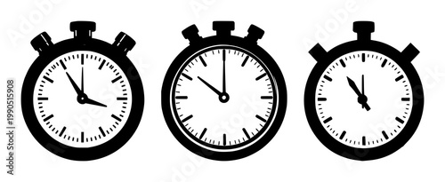 Stopwatch set with black silhouette on white background featuring stopwatch, timing, sports with modern monochrome and outline