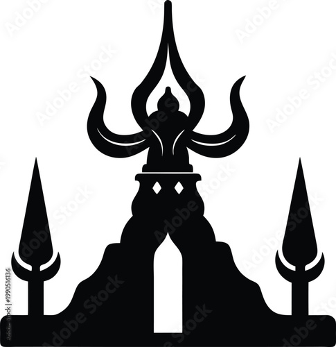 Ancient Asian temple architecture symbol with two sharp spires on either side
