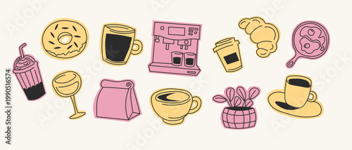 Cafe and coffee set collection of design elements, minimalist set
