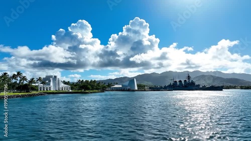 USS Missouri and Arizona Memorial at Pearl Harbor in Hawaii
