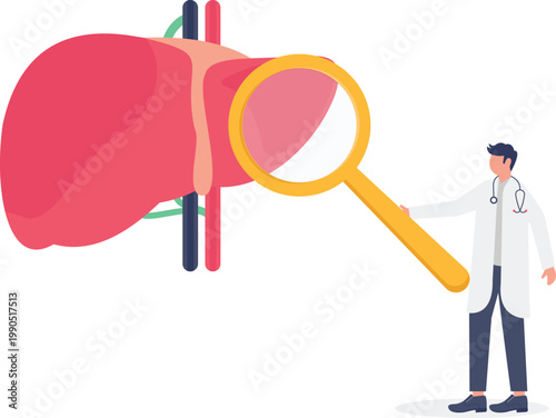 Doctor investigating liver health with magnifying glass