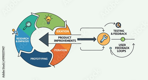 Product Development Cycle, Design Process Flowchart, Business Planning Icons, Vector Infographic Elements