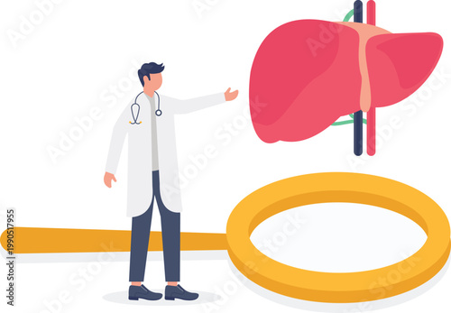 Doctor examining liver structure using magnifying glass