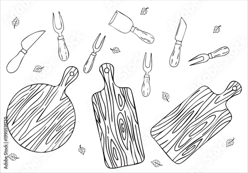 Gourmet cheese board and charcuterie set with assorted cheeses and knives, sticker style.