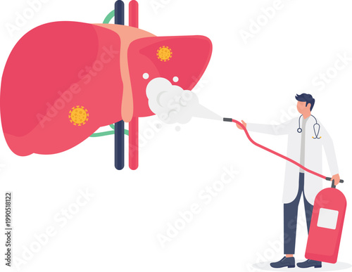 Specialist doctor sanitizing liver from viral infection