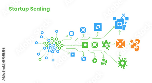 Startup scaling, business growth, infographic elements, vector icons, company expansion