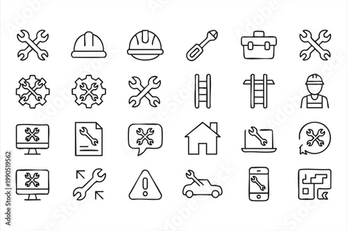 Repair Maintenance Icon Set, Tools, Service, Technician, Support Symbols
