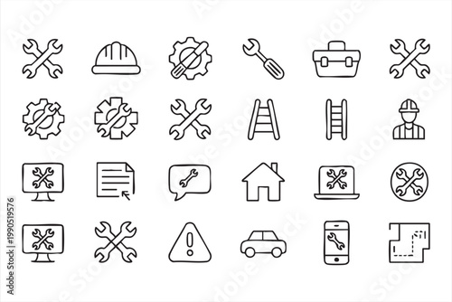 Tools and Service Icons, Repair, Maintenance, Technician, Equipment Collection