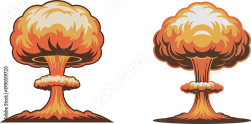 Nuclear explosion mushroom cloud illustration showing powerful blast and dramatic destructive energy effect