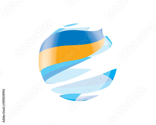 Flat of patriotic globe featuring waving Ukrainian flag design