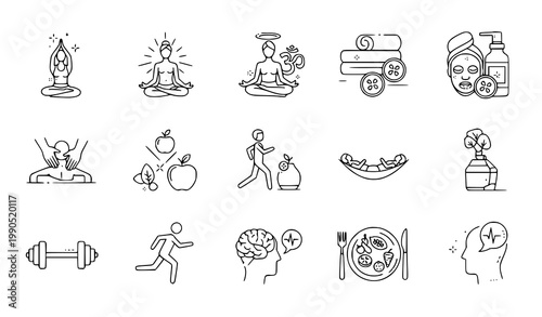 Wellness wellbeing outline icon set health spa vector