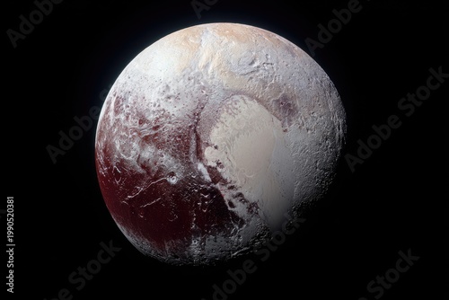 Distant dwarf planet showing various surface features including a bright heart-shaped region