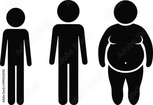 Body types comparison with slim, average and overweight figures, human weight categories concept, health and fitness awareness vector illustration