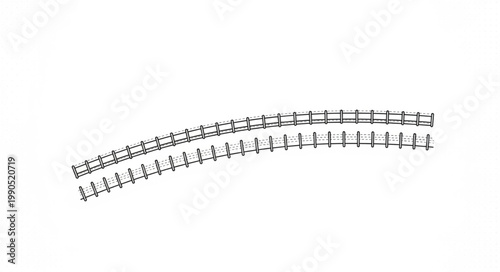 Curved train tracks with white background.