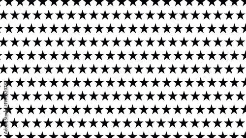 Seamless black and white pattern composed entirely of repeating five-pointed stars arranged in neat horizontal rows vector design