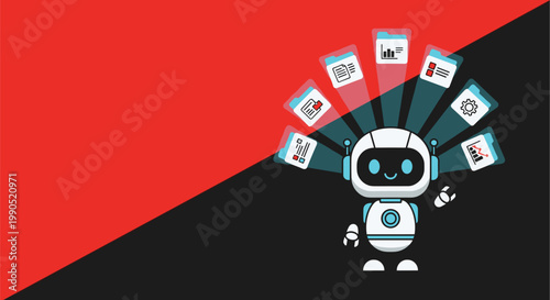 AI robot managing multiple digital tasks and documents with smart automation system