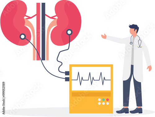 Specialist monitoring renal health function with medical device