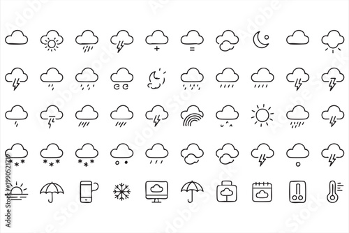 Weather and Climate Line Icons, Forecast, Meteorology, Environmental Symbols