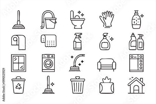 Cleaning and Hygiene Line Icons, Home Service, Sanitation, Housekeeping Set