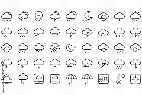 Climate and Weather Icons, Forecast, Temperature, Cloud, Rain Collection