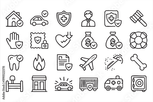 Insurance and Security Icons, Health, Car, Home, Coverage Collection