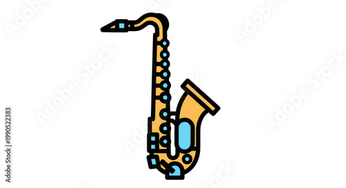 Saxophone Vector Illustration, Flat Style Graphic of Musical Instrument for Jazz Music Design Projects