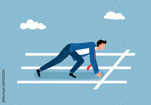 Confidence motivational businessman be prepared at start race line and ready to win the competition, focus and willingness concept, ready to start business, begin new job or preparation for work.