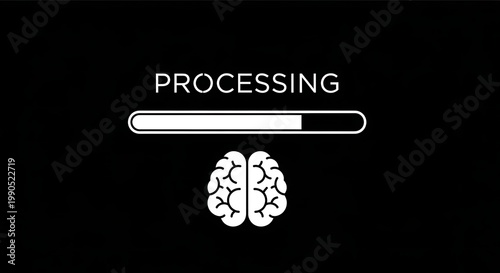 A loading bar above a stylized brain graphic indicates a process of mental or cognitive activity is underway.
