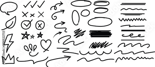 Hand drawn doodle elements lines shapes and scribbles for creative projects