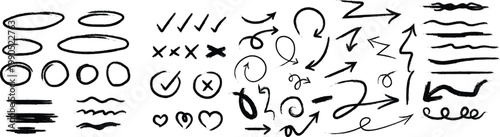 Hand drawn arrows lines and shapes a collection of sketchy design elements