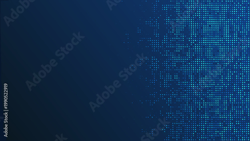 Abstract dark blue background with a gradient of digital blue dots and particles