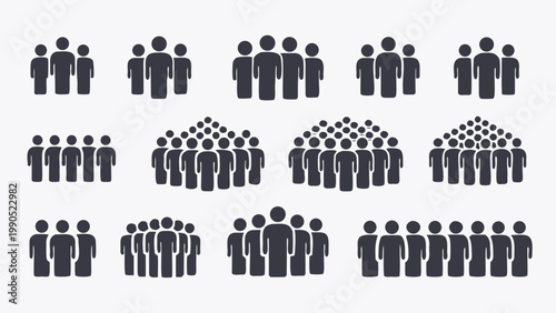 A collection of stylized human figures arranged in various group sizes and formations