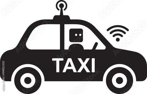 Autonomous taxi car icon with wi-fi signal self driving ride sharing driverless car autonomous vehicle transport ico