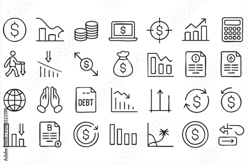 Financial and Business Icons, Money, Profit, Loss, Market Trends Collection