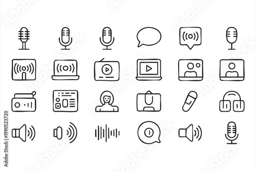 Podcast and Audio Icons, Media, Sound, Recording, Streaming Collection
