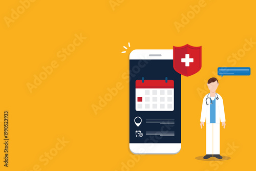 Medical Appointment Mobile App with Doctor and Health Protection Shield Illustration