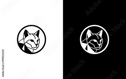 Geometric Cat Head Logo - Modern Polygonal Feline Silhouette in Circle for Tech, Pet Shop, and Creative Branding