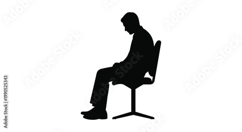 A man seated in a chair thoughtful pose on transparent background silhouette