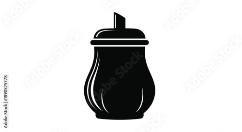 Black sugar bowl illustration with lid simple design on transparent background silhouette