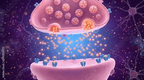 3D Synapse Neurotransmitter Release Vesicle Receptor Nerve Signal Brain Biology Anatomy Illustration