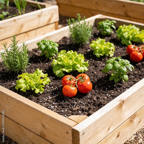 Raised Bed Garden with Variety of Fresh Vegetables