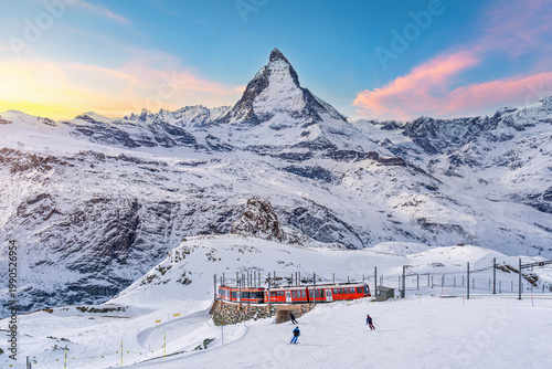Matterhorn and swiss alps in Zermatt, Switzerland. Matterhorn mountain at sunset.