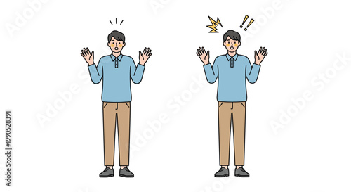 Surprised young man expressing shock in this colorful vector flat design illustration on white background