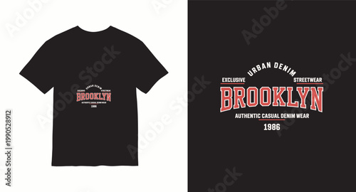 Brooklyn urban denim streetwear authentic casual wear 1986 t-shirt design.